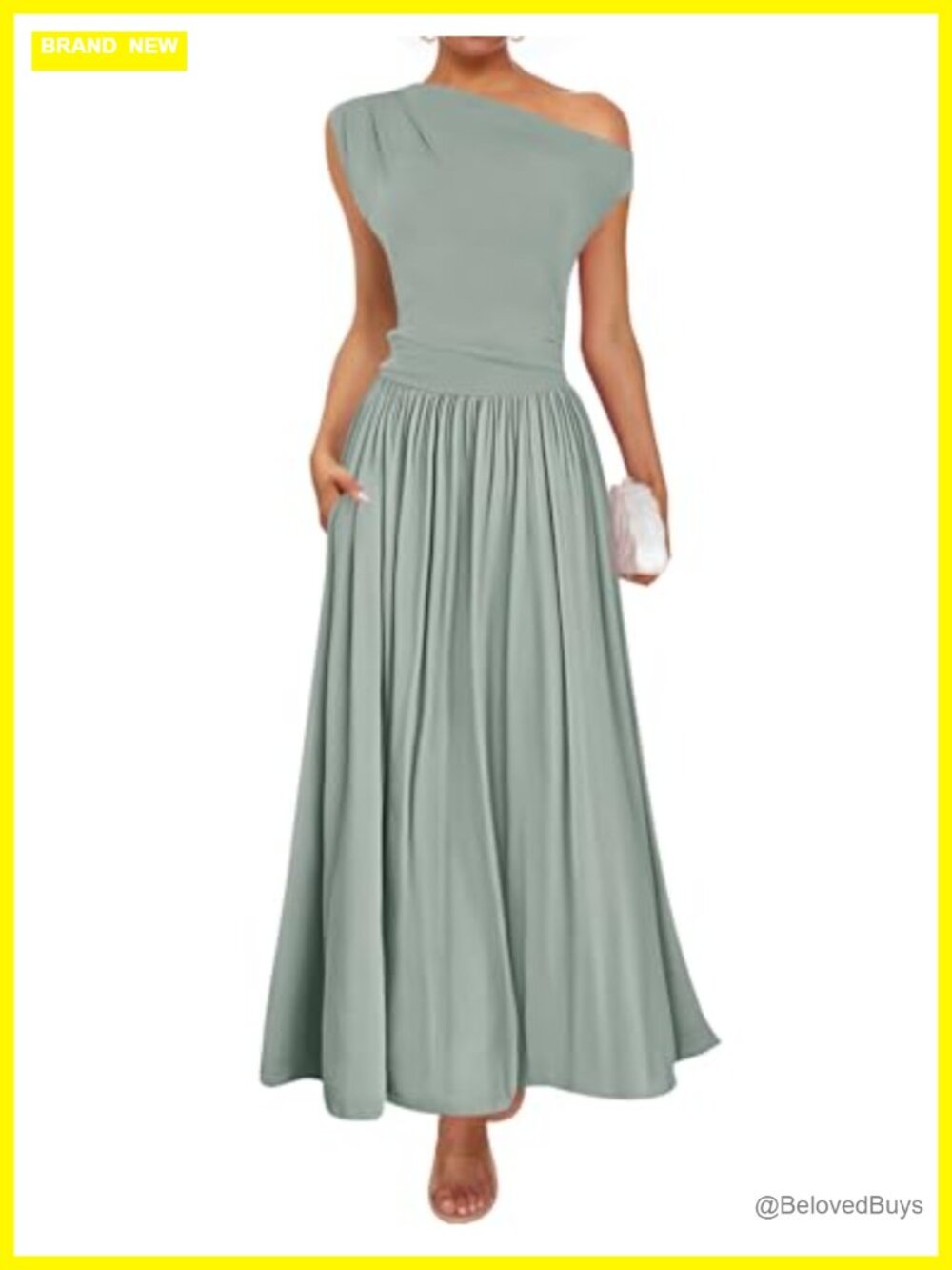 Sleeveless One Shoulder Maxi Dress with Pockets A-Line Flowy Summer Casual